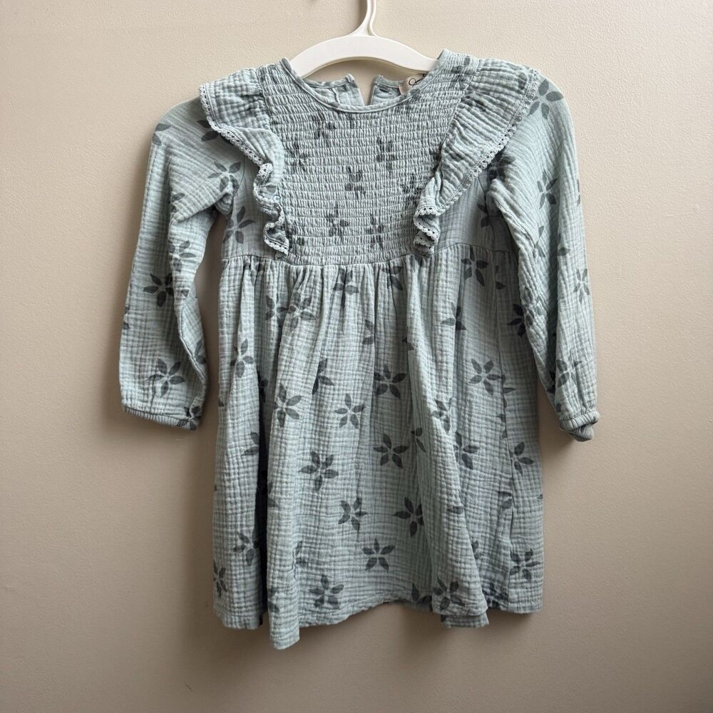 Jessica Simpson Green Floral Print Smocked Ruffle Stretch Dress Size 5/6